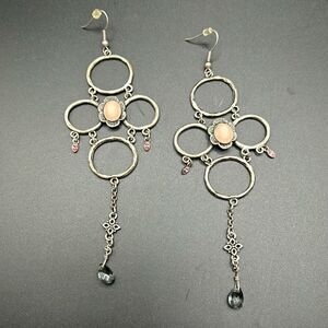 Jewelmint Silver Tone Dangle Earrings, Pink Peach Rhinestones